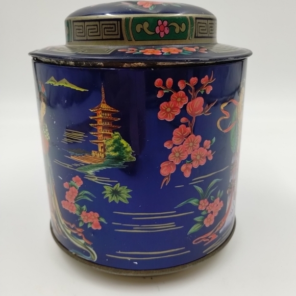 Japan Theme Tea Tin Daher Long Island Vintage Canister England 5.5" Tall w/Lid - Picture 4 of 14